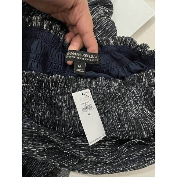 Banana Republic Metallic Midi Skirt Size M Elastic Waist Pull On - Picture 7 of 11